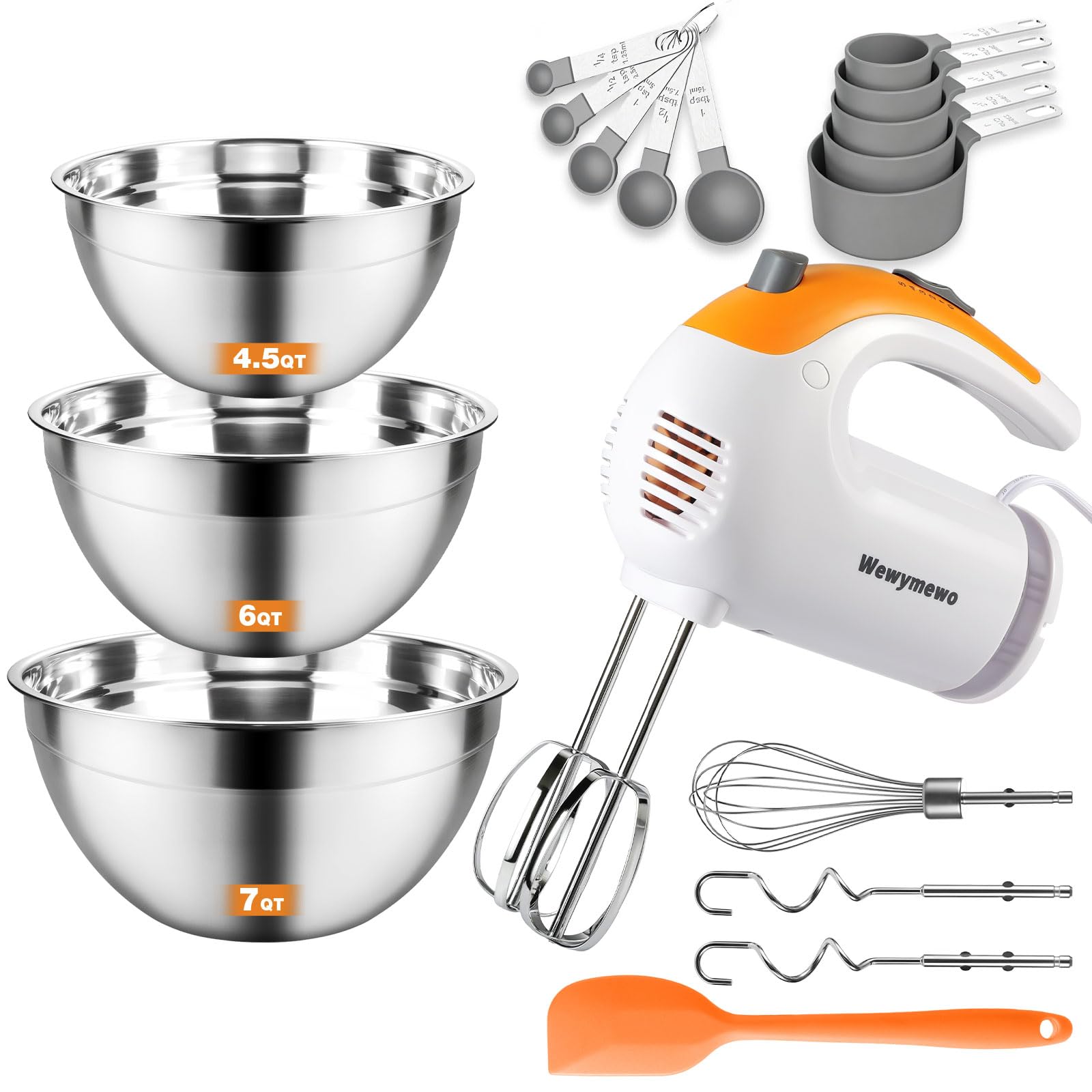 300W 5-Speed Hand Mixer with 3 Bowls & Accessories for Baking