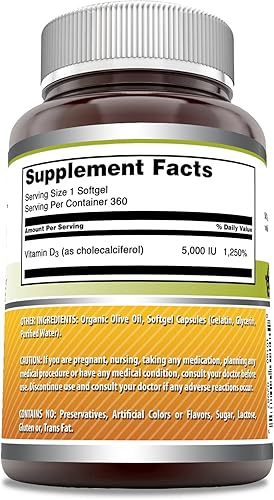 Miniatura 2 de Amazing Formulas Vitamina D3 5000 UI cápsulas blandas  Vitamina más importante para una función corporal óptima  Apoya la salud ósea la salud