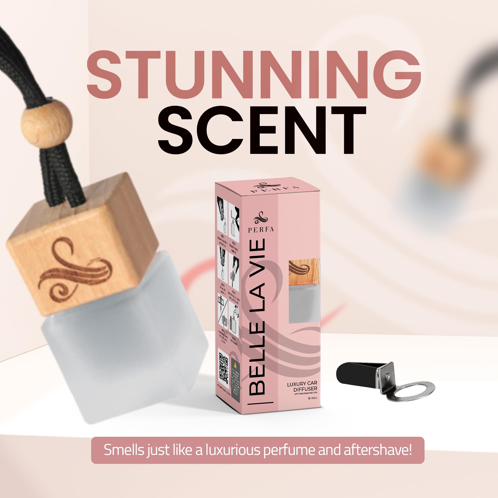 Ambientador de coche para mujer, perfume de coche Belle La Vie | Ambientador irresistible para coche | Eliminador de olores con aceites esenciales | Ambientadores de coche con clip de ventilación |