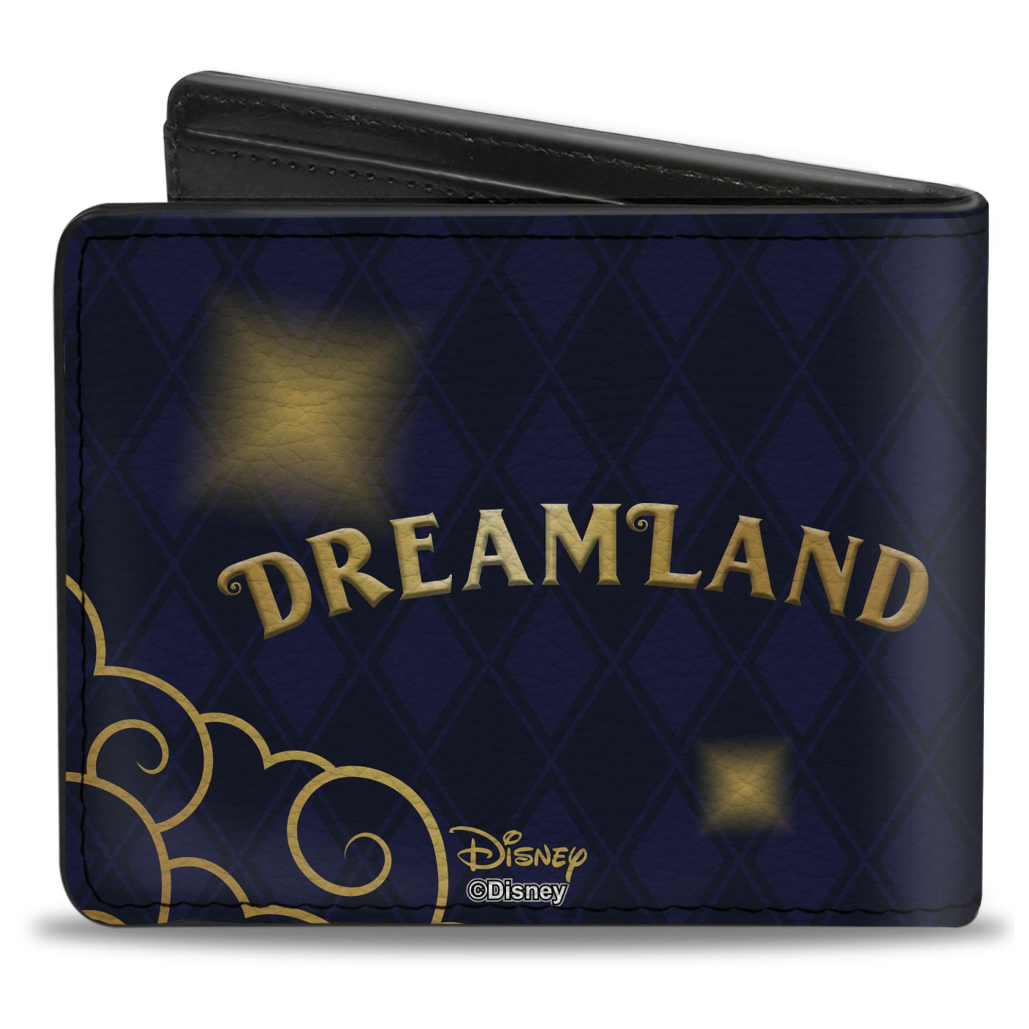 Buckle-Down Men's Disney Wallet, Bifold, Dumbo Face Dreamland Diamond Checker Blues Golds, Vegan Leather, 4.0