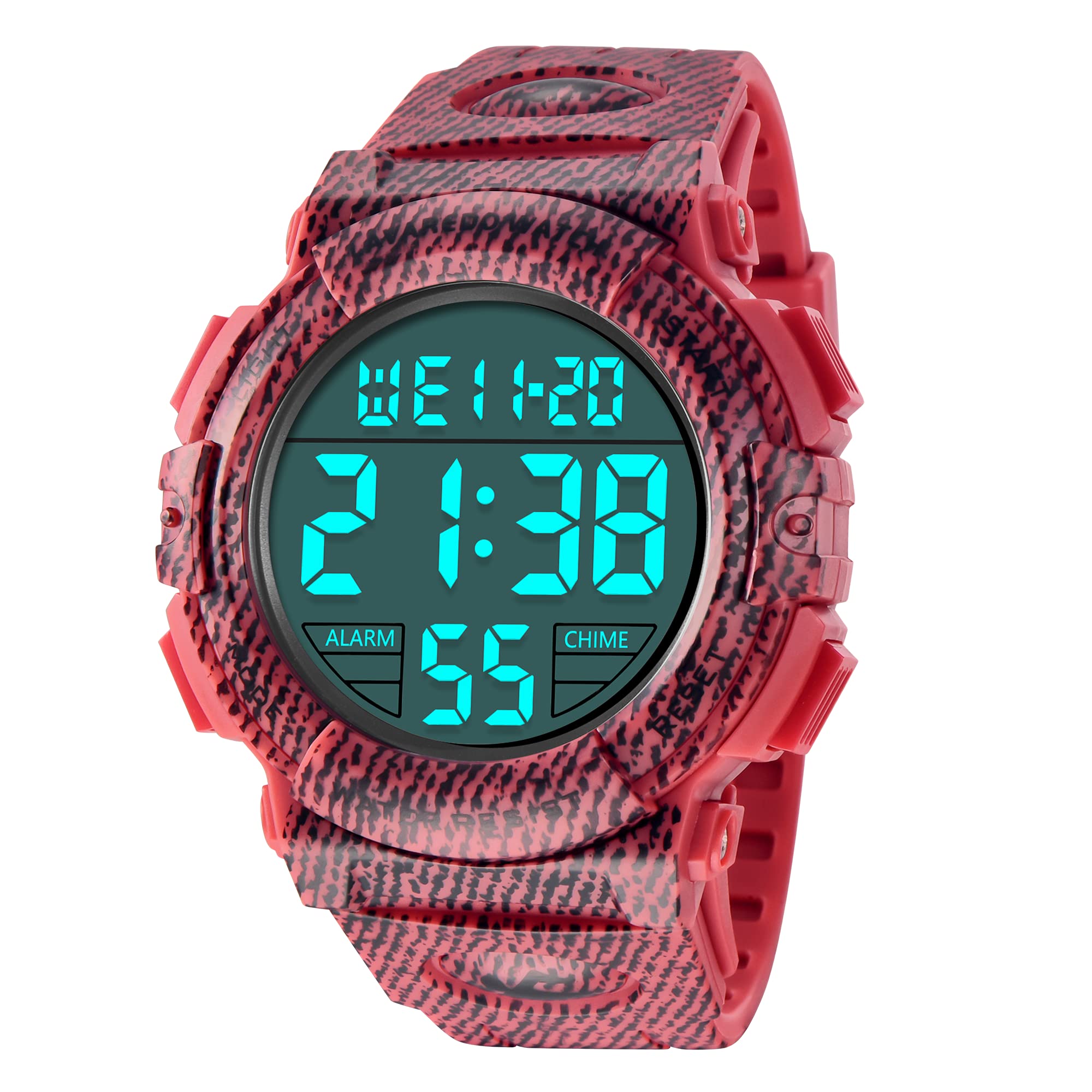 A ALPSRelojes, Reloj Digital para Hombres, 50M Cronógrafo Impermeable para Exteriores Relojes Deportivos para Hombres con retroiluminación LED y Alarma Azul