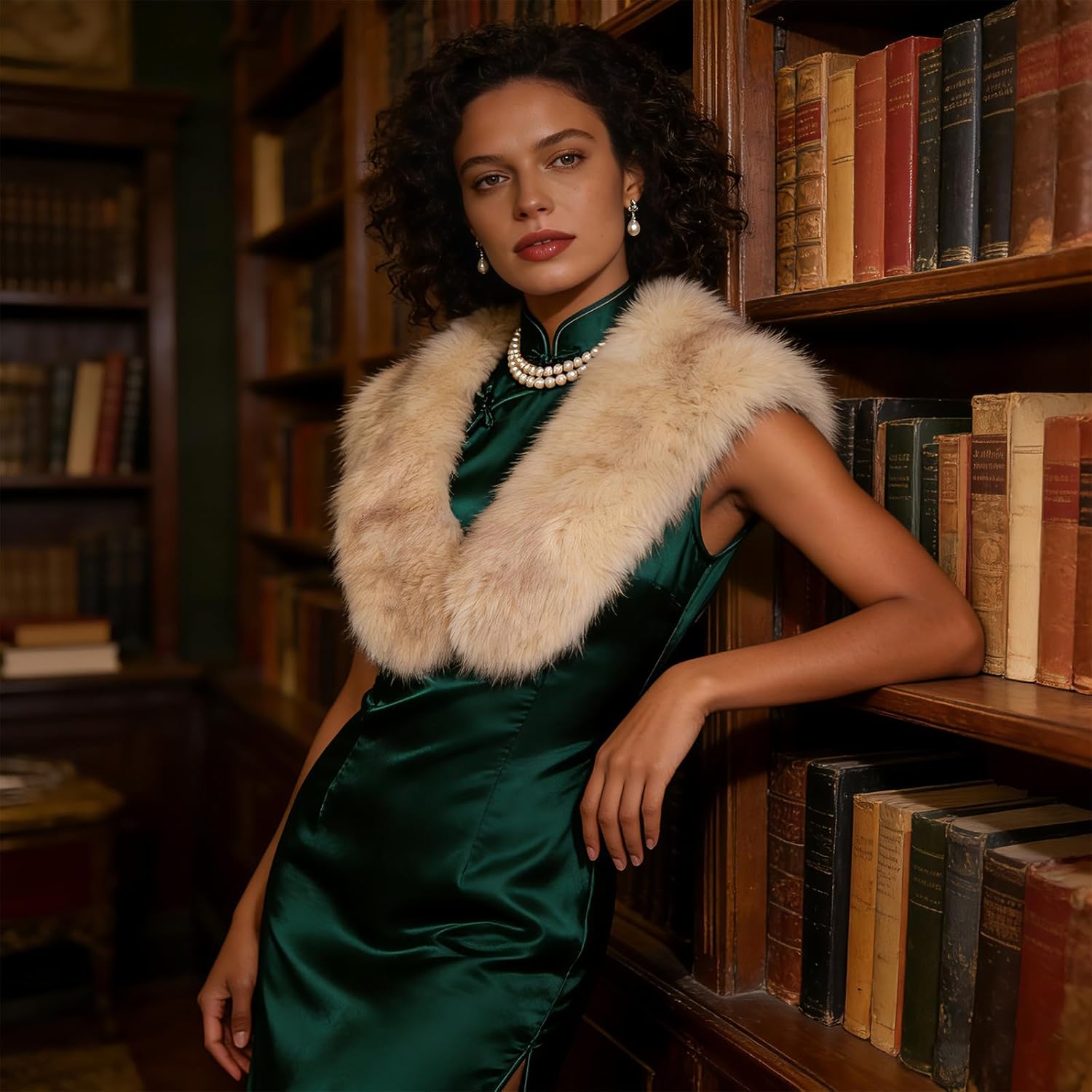 XEPST Faux Fur Shawl for Women, Women's Faux Fur Collar Scarf Wrap Winter Neck Warmer - Image 5