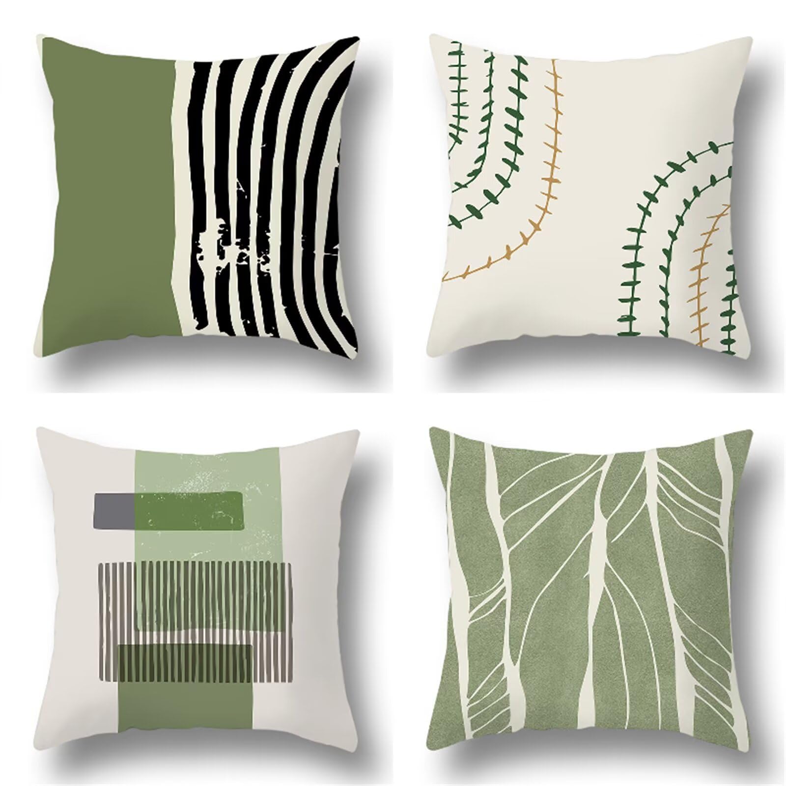 Juego de 4 Funda Cojin 60x60cm Fundas Cojines Sofa Verde Doble Cara Suave Cojines Exterior Impermeable Abstracto Cuadrado Funda de Almohada para Sofá Coche Cama Sillas Cojines Decorativos S-3745