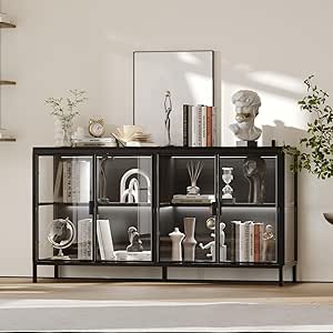 AIEGLE Sideboard Buffet Cabinet with LED Light, Glass Doors & Storage Shelves, 55