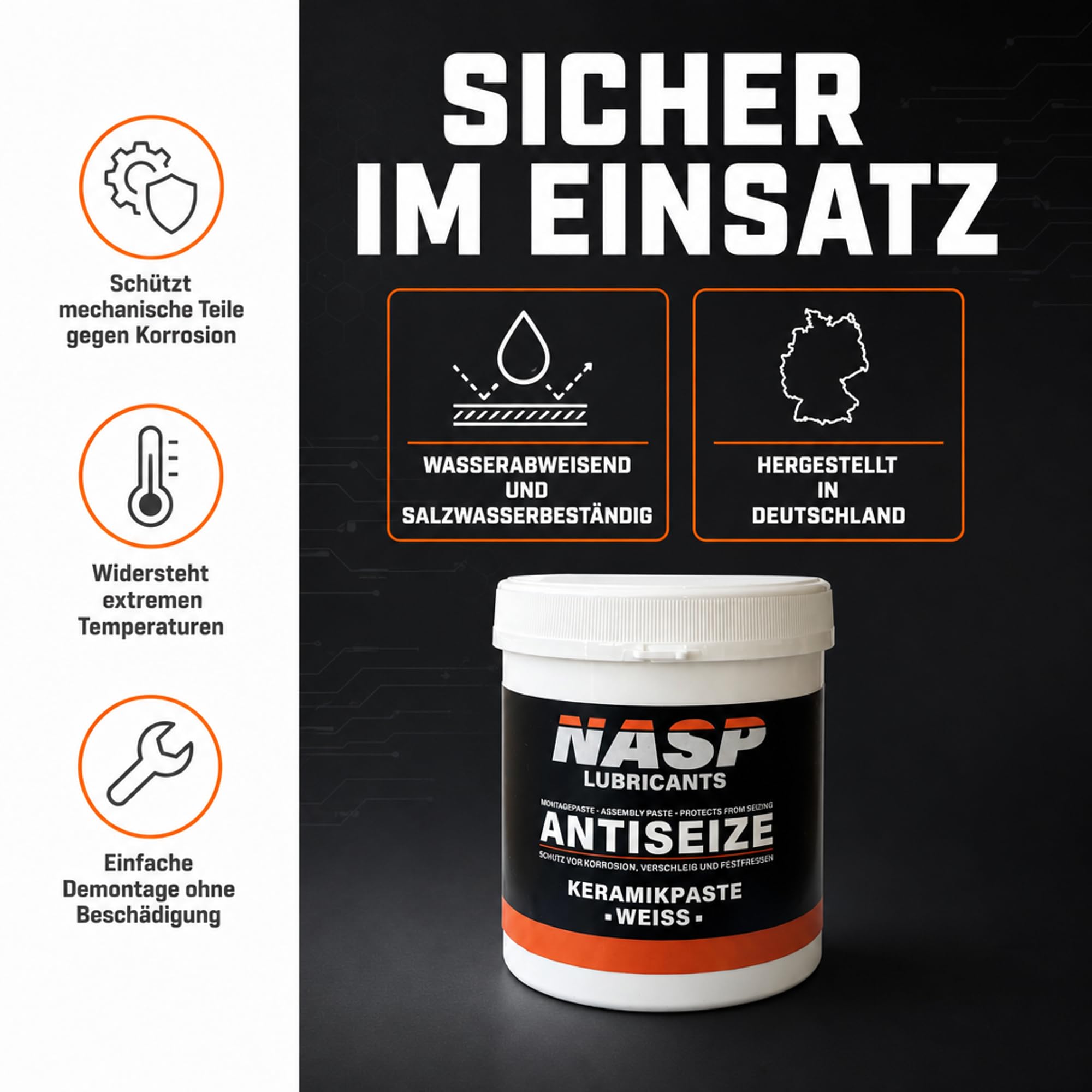 NASP Ceramic Paste 500 g | Anti-Seize Metal-Free mounting Paste Heat-Resistant Against Corrosion Seizure
