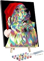 Vista 1 de Pintura por números para adultos, niños, principiantes, kit de pintura al óleo con marco de madera de 12 x 16 pulgadas, perro colorido con tapa