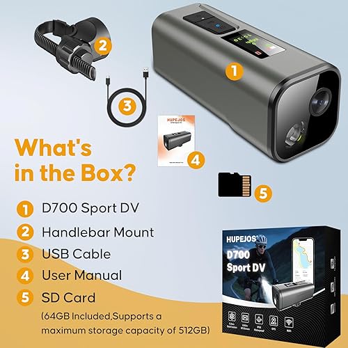 Miniatura 12 de 4K 30fps Sport DV, grabadora GPS, cámara WiFi para bicicleta con velocímetroodómetro, cámara de acción inalámbrica con tarjeta de 64 GB, monitor