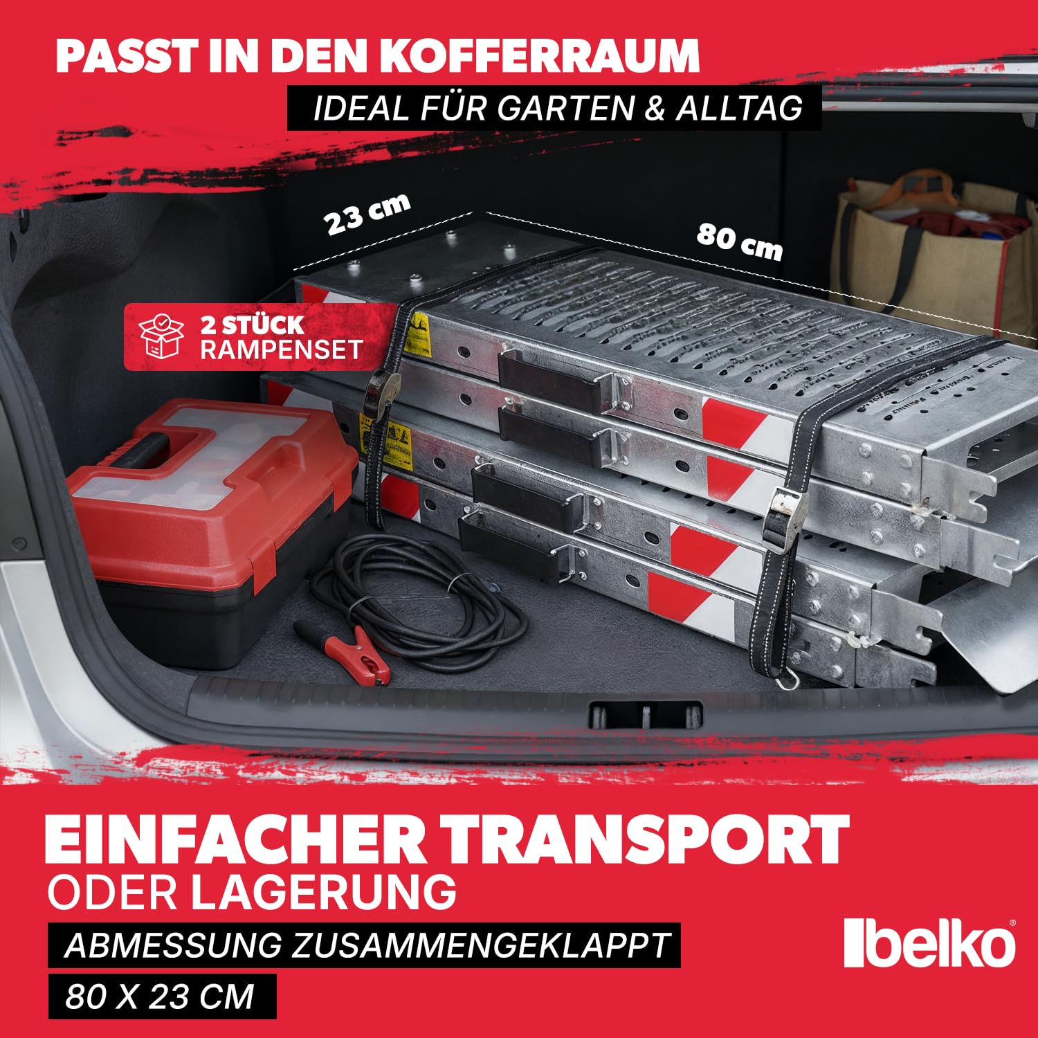 Belko® 2 rampe di carico pieghevoli, portata 400 kg, 168 x 23 cm, pieghevoli, in acciaio zincato, antiscivolo, perforate, per auto, moto, quad, ATV, rimorchio, rampa di carico