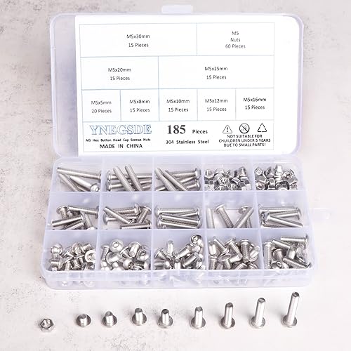 Miniatura 8 de Kit de tornillos y tuercas de cabeza de botón M5 M5 x 0.197 in 0.315 in 0.394 in 0.472 in 0.630 in 0.787 in 0.984 in 1.181 in acero inoxidable 304,