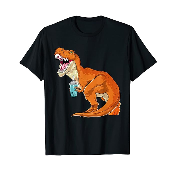 Buy Bubble Tea Dinosaur Boba Milk Tea Boba Dino Bobasaurus Rex T-Shirt ...