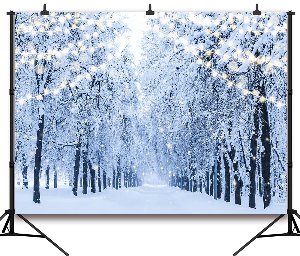 Winter Backdrop, Cute Xmas Snowman Snowflake Forest Holiday Scene - View #11