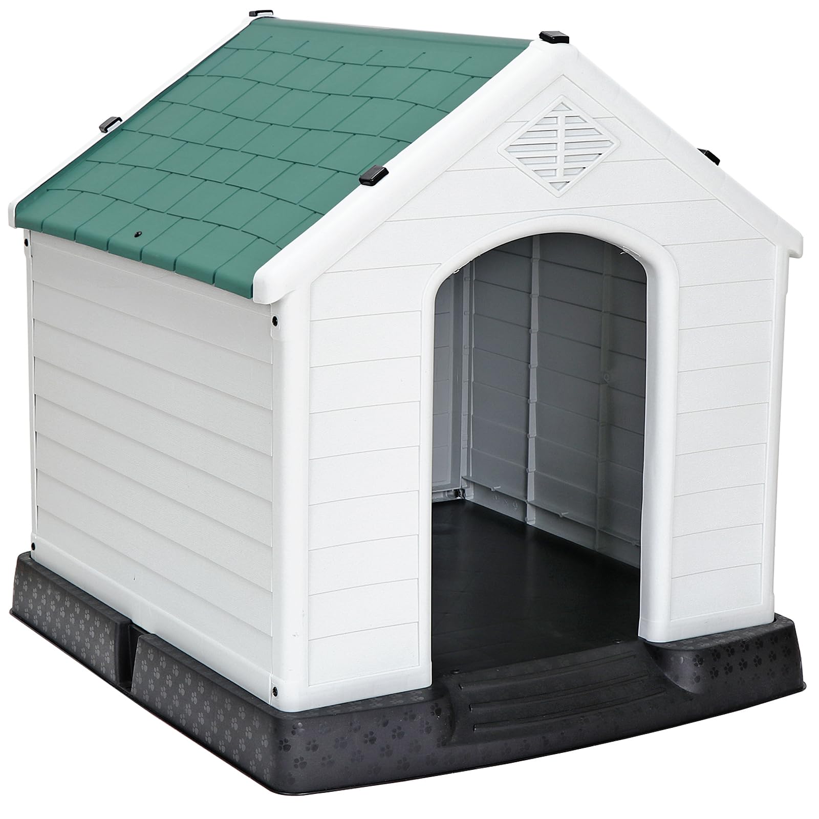 JungleA 28'' Plastic Dog House Indoor Outdoor Pet Kennel for Small to Medium Sized Dogs Weather & Water Resistant Puppy Shelter with Air Vents & Elevated Floor,Blue (Green, 28 inches)