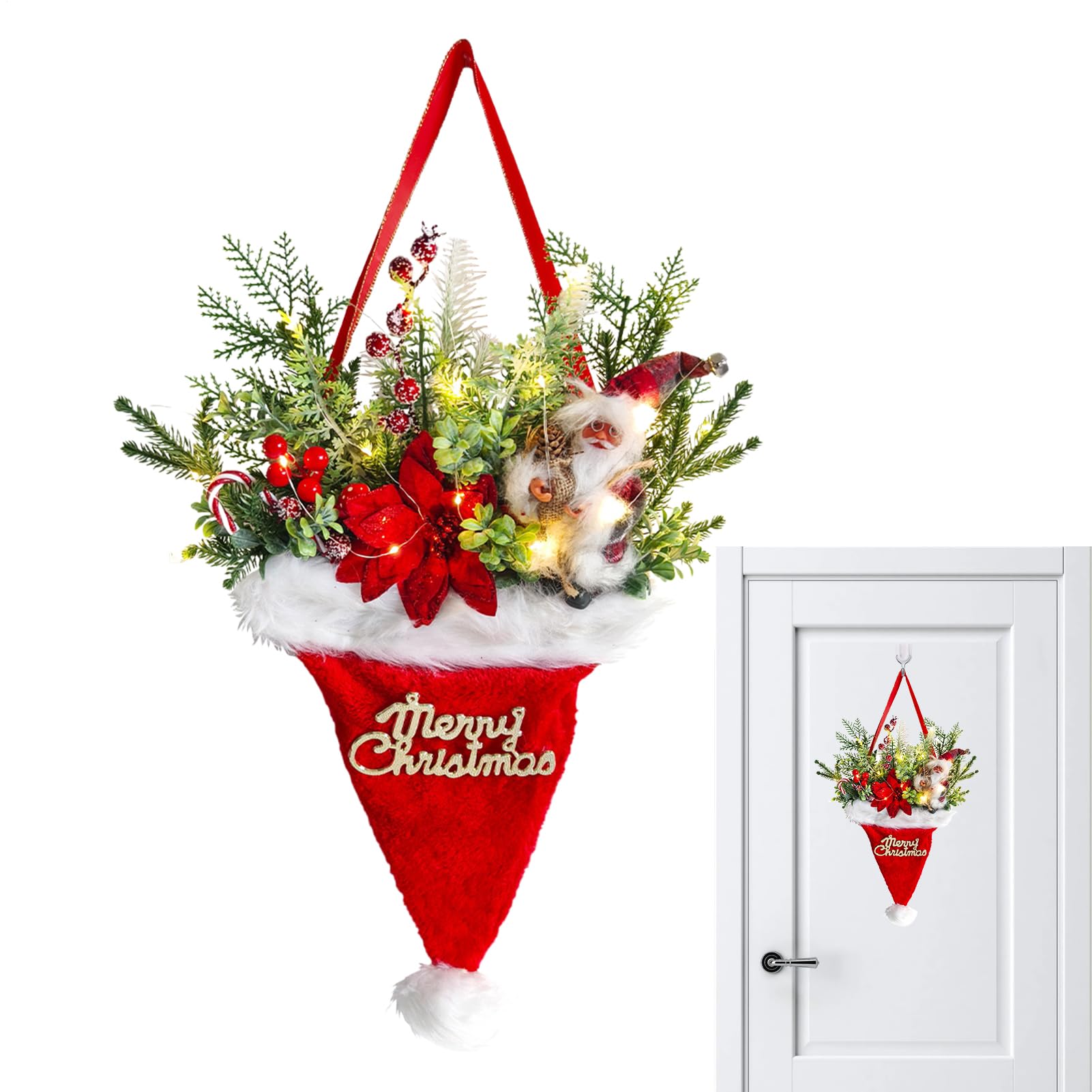 Guirlande de Noël pour la porte d'entrée et couronne lumineuse extérieure