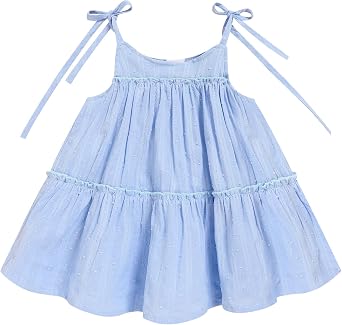 Toddler Baby Girl Summer Dress - Sleeveless Dot Tiered Sundress with Adjustable Tie-Shoulders for Beach, Party, Photos