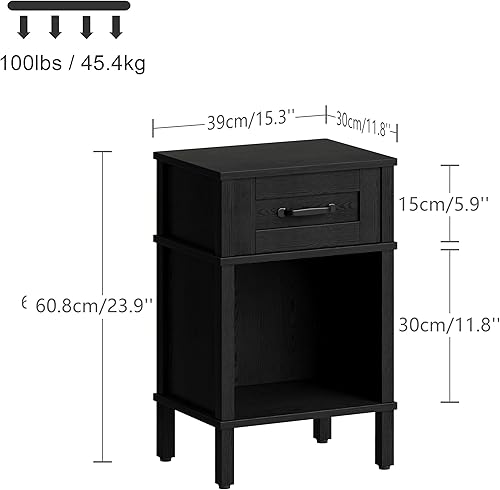 Miniatura 3 de Mesita de noche de granja con cajón, mesita de noche de madera con estante abierto, armario de noche moderno para dormitorio, mesa auxiliar pequeña,