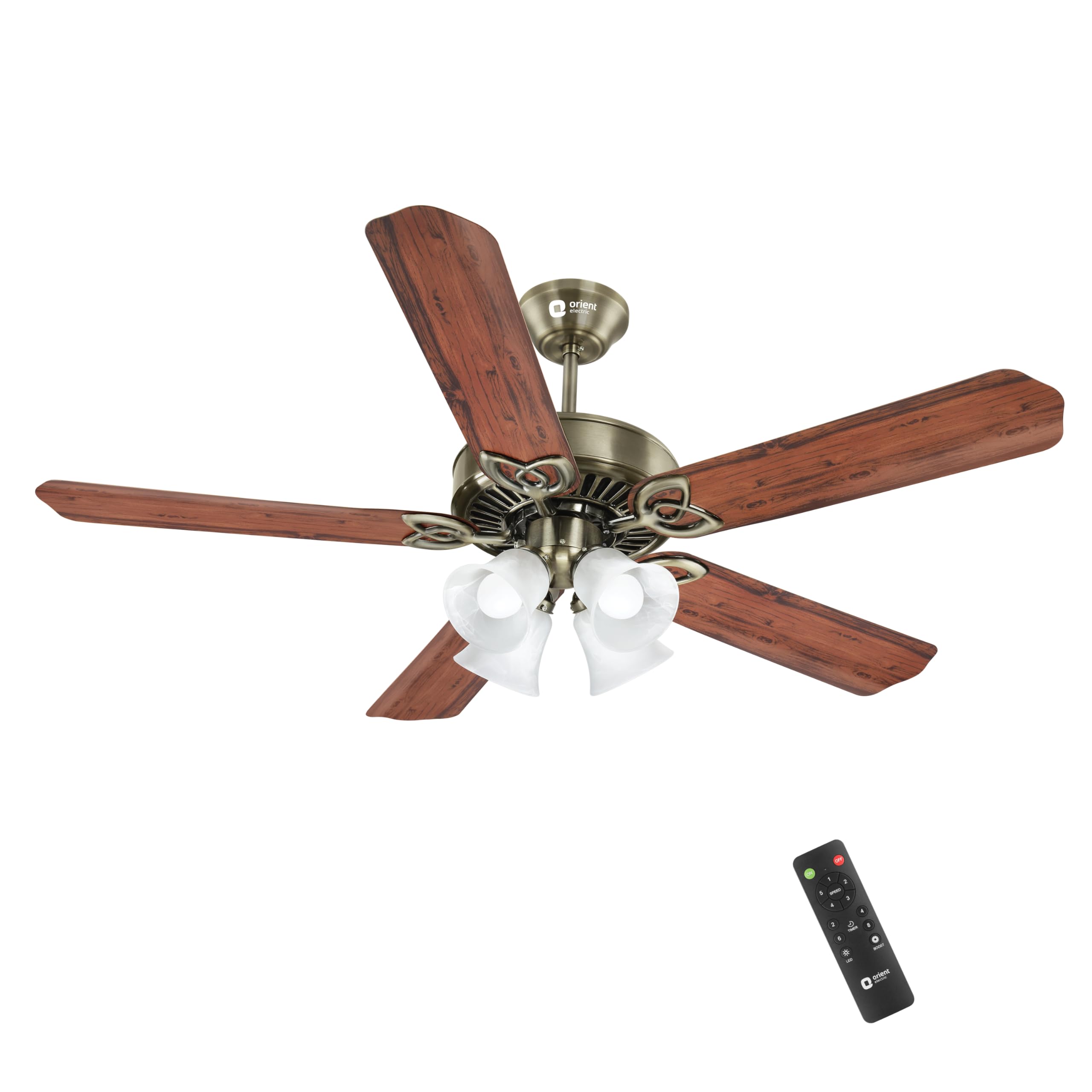 orient electric subaris 1300mm underlight ceiling fan with remote | 100% copper motor | high air speed and delivery | antique brass