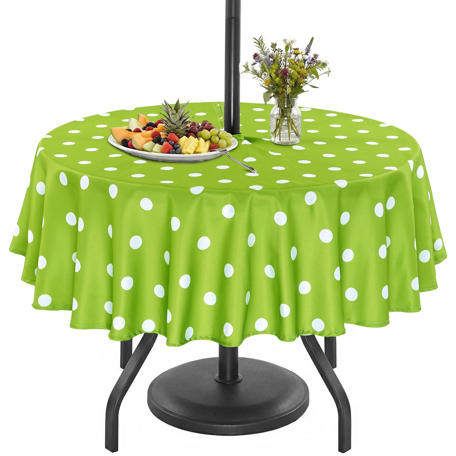 Eternal Beauty 178cm Recatngle Green Wave Indoor Outdoor Splashproof Tablecloth with Umbrella Hole and Zipper for Patio Garden Party and BBQ (70 Inch) โ image 1