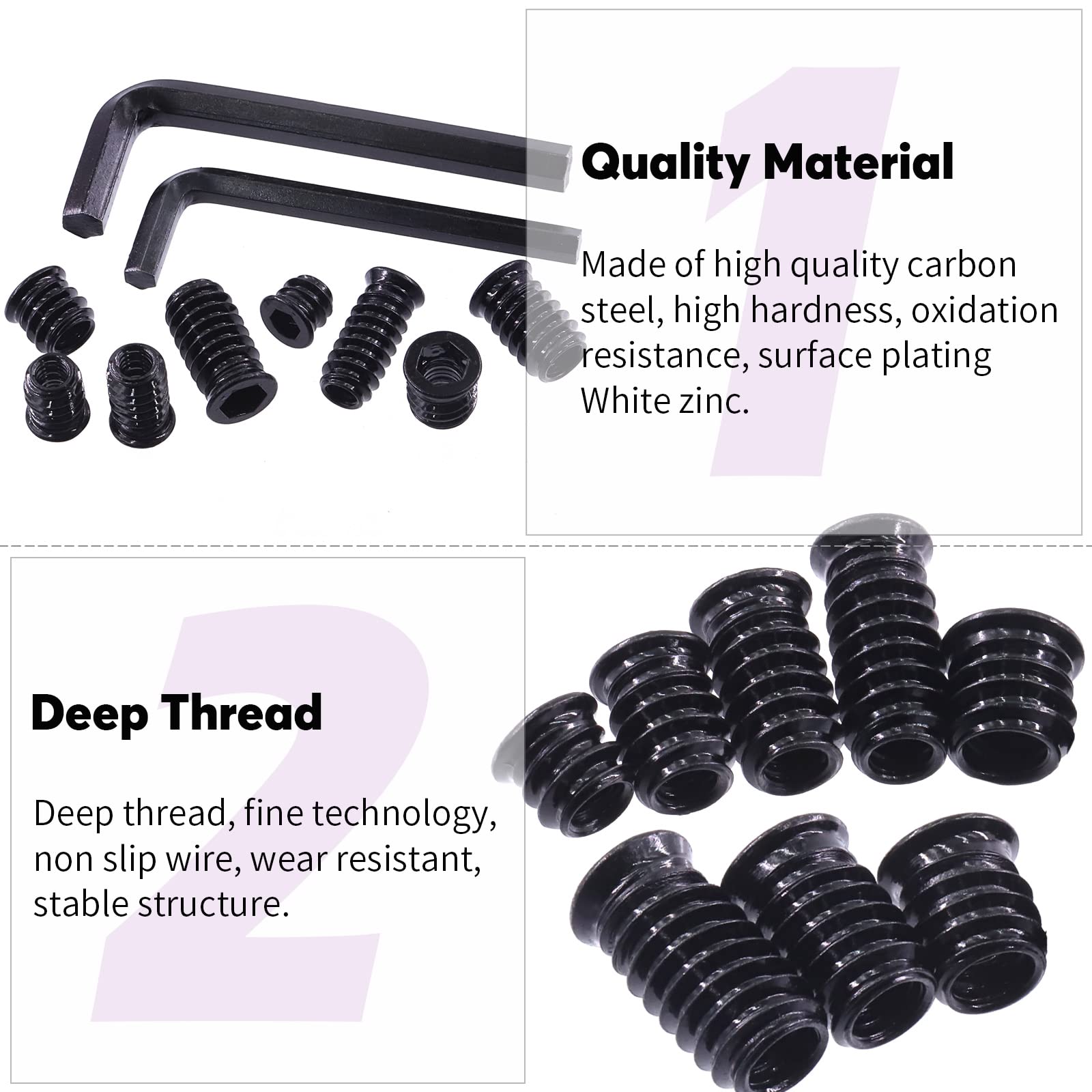 Swpeet S2522 122Pcs 1/4 inch + 5/16 inch Black Zinc Plated Carbon Steel Carbon Furniture Screw in Nut Threaded Wood Inserts Threaded Inserts Bolt Fastener Connector Hex Socket - Image 3