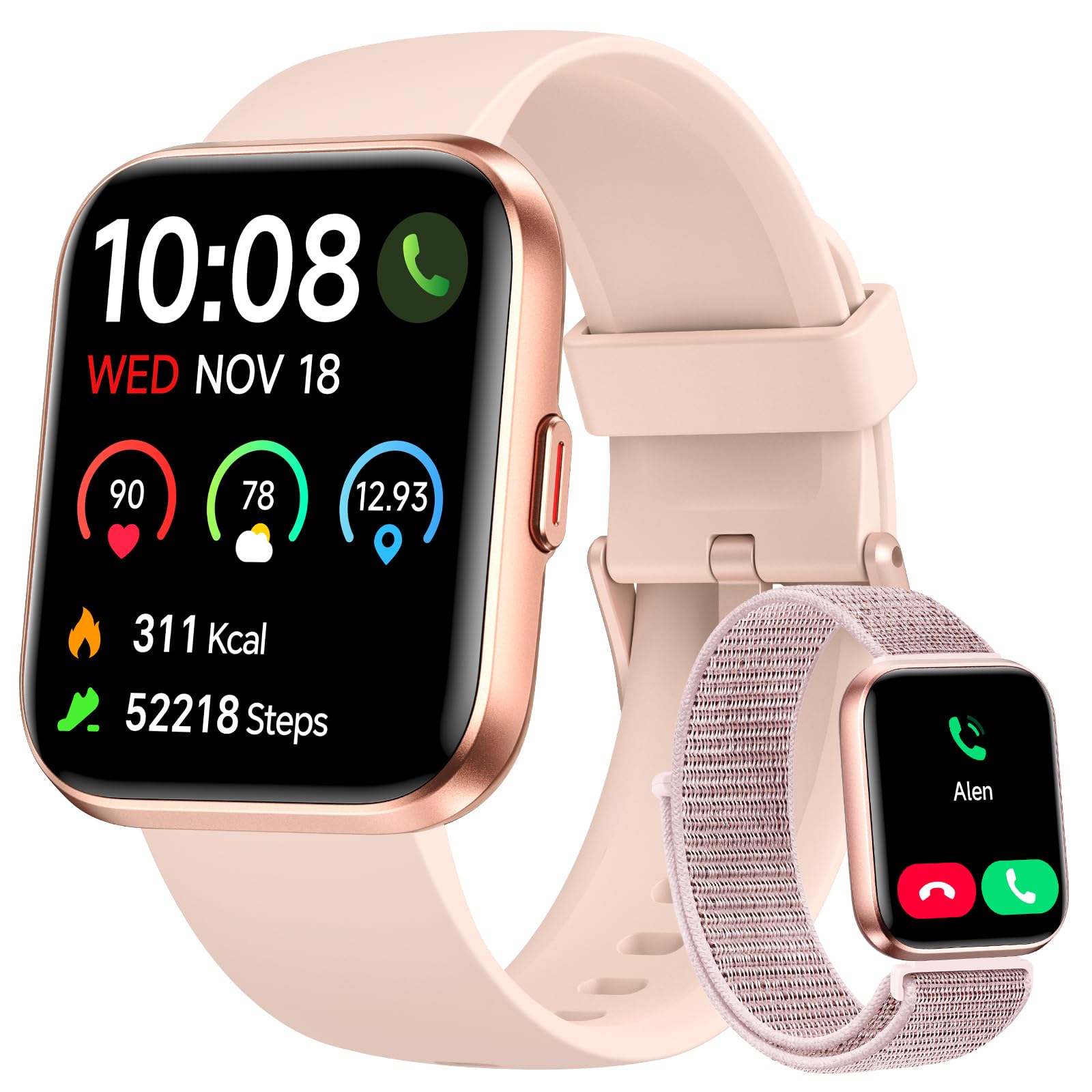 Woneligo Smart Watch for Women, Answer/Make Calls, Alexa Built-in, 1.85" Touch Screen Fitness Tracker for Android & iPhone, Heart Rate/Sleep/SpO2 Monitor Smartwatch, Waterproof (Rose Gold)