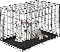 PayLessHere Large Dog Crate Kennel for Medium Large Dogs 24 inches Metal Dog Cage Double-door Folding Travel Indoor Outdoor Puppy Playpen with Divider and Handle Plastic Tray,Black