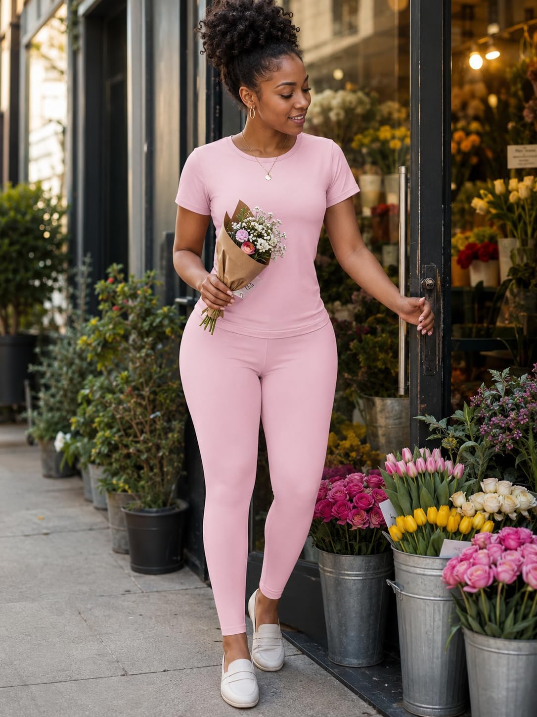 PinkPatty 2 Piece Outfits for Women Summer Casual Matching Sets Short Sleeve Top High Waisted Pants