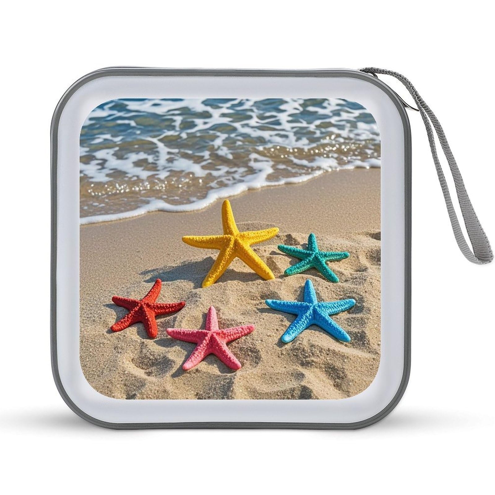 FekiLoot Colorful Starfish on The Beach CD Case Portable DVD Case Holder Large Storage Disc Wallet Bag 40 Capacity Hard Plastic Disc Cases Storage Binder DVD Case Wallet for Car Home Travel