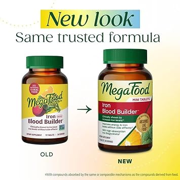 MegaFood Blood Builder Iron Supplement, Energy Support, 60 Mini Tablets