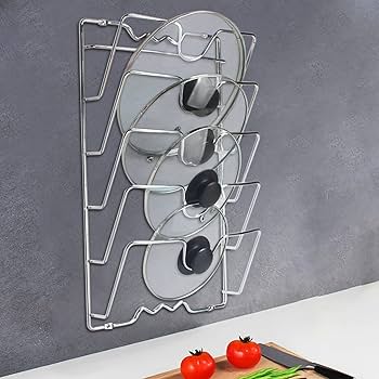 Supporti Per Coperchi Da Cucina - Set Da 4 In Acciaio Inox, Autoadesivi E Regolabili