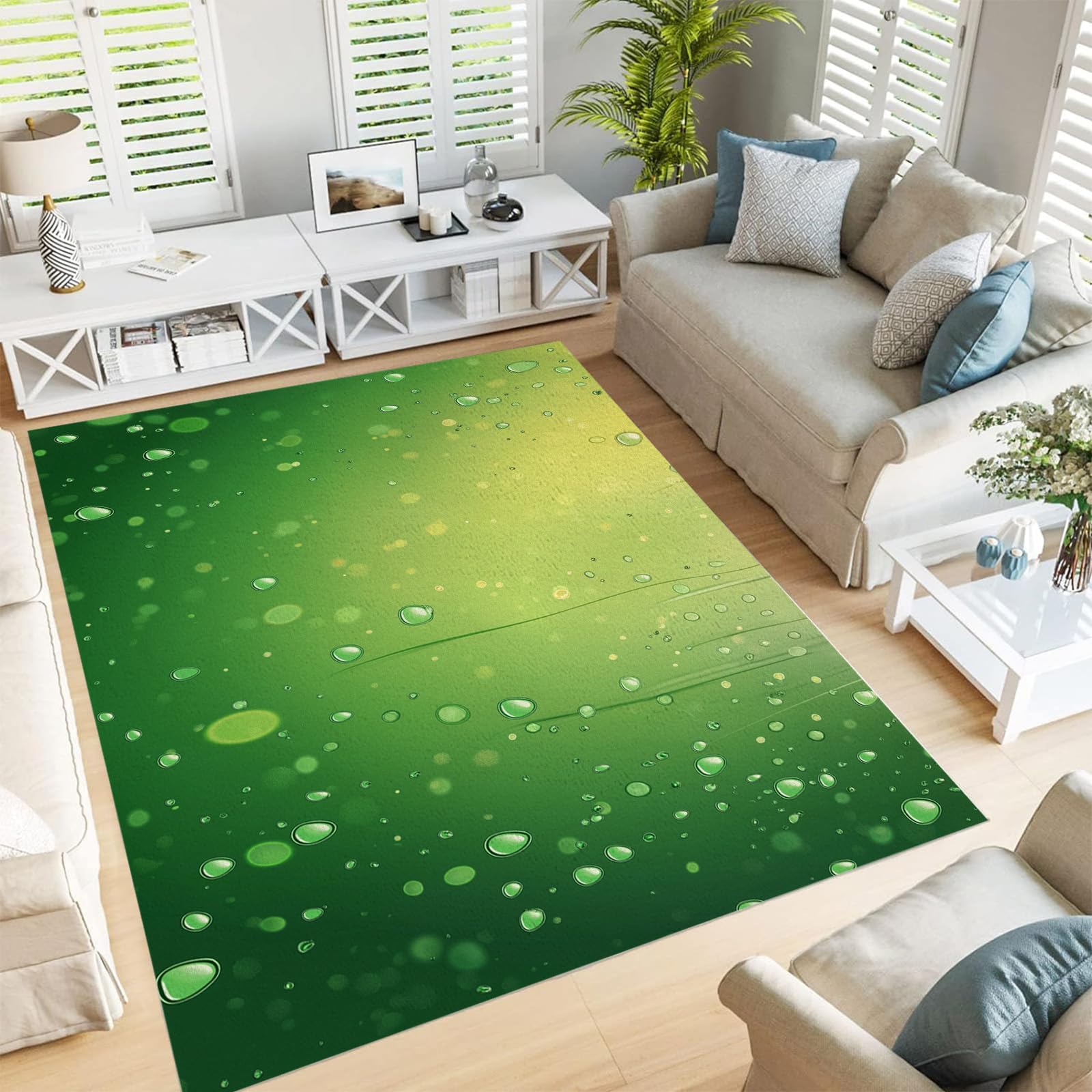 Grand tapis moderne motif gouttes d'eau 3D haut de gamme vert