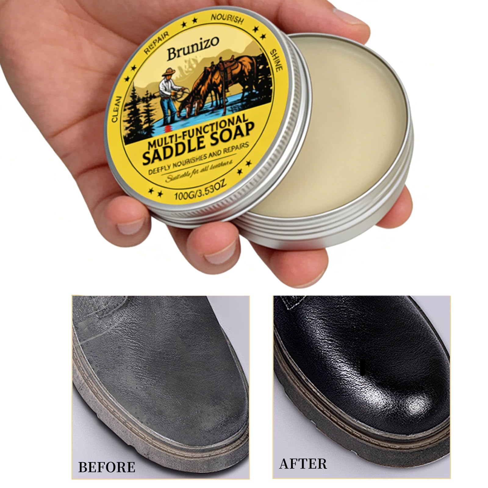 Saddle Soap Leder-Reinigungsschwamm, Lederpflege, Schutz, Weichmachung für Auto, Taschen, Sättel, 105 ml