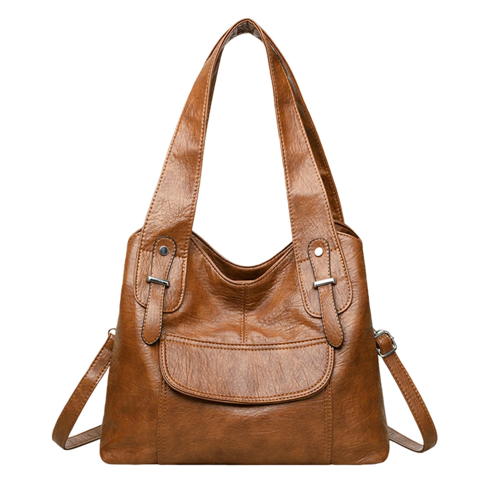 ZCABYBD East-West Crossbody Bag Women's Casual Shoulder Bag, Large-capacity Soft Leather Handbag, Commuter Tote Bag-caramel Color