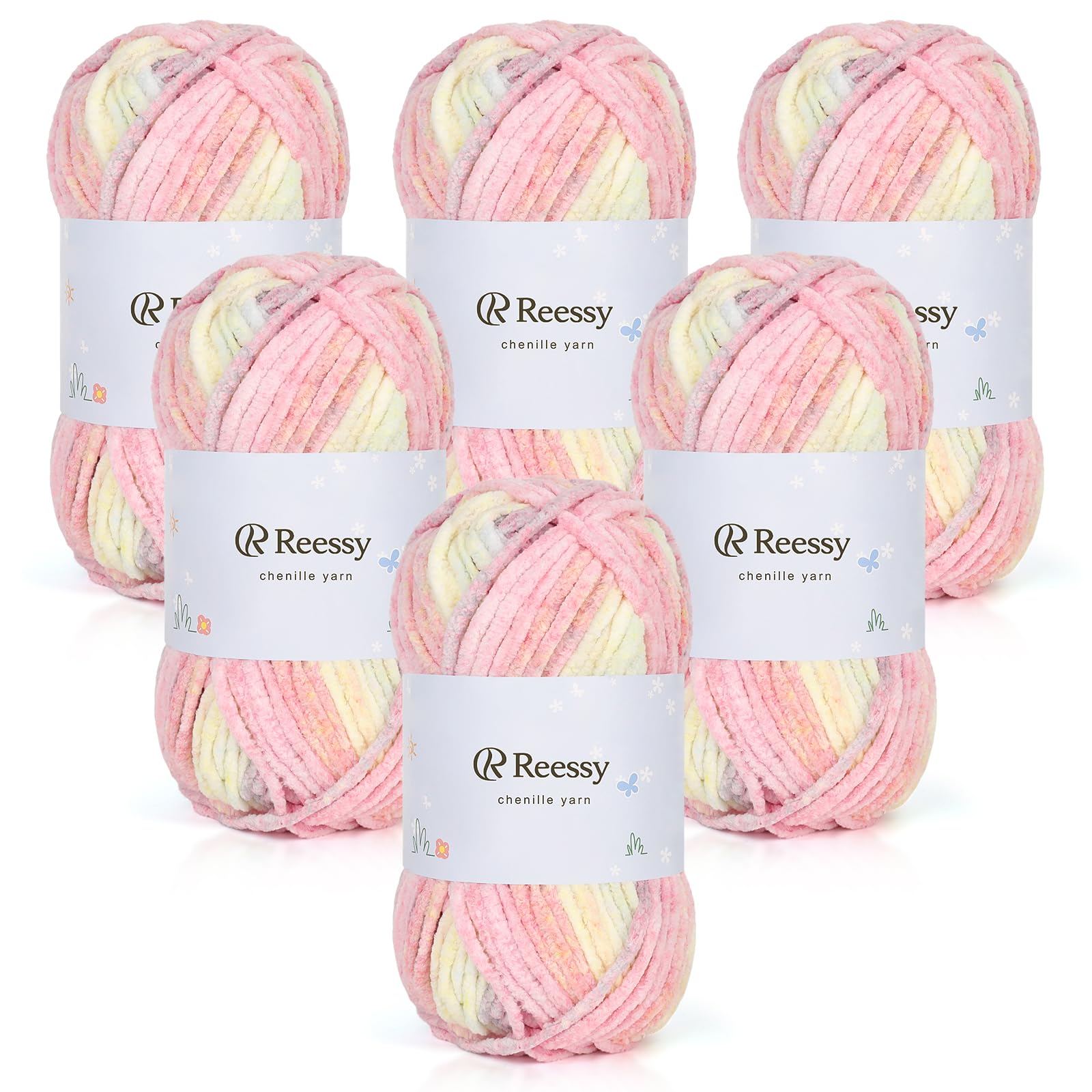 Reessy Chenille Yarn, Chunky Yarn for Crochet, 6×50g Chunky Wool-Rainbow