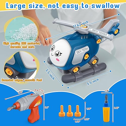 Miniatura 4 de Juguete de helicóptero para niños de 3 a 8 años, juguetes desmontables con herramienta eléctrica y de taladro manual, juegos de construcción de