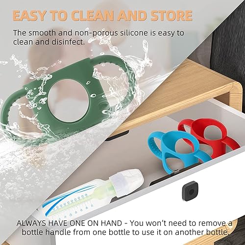 Miniatura 3 de Paquete de 5 asas para biberones, asas de biberón, ajuste universal, con asas de fácil agarre para bebé, silicona suave sin BPA, 5 colores