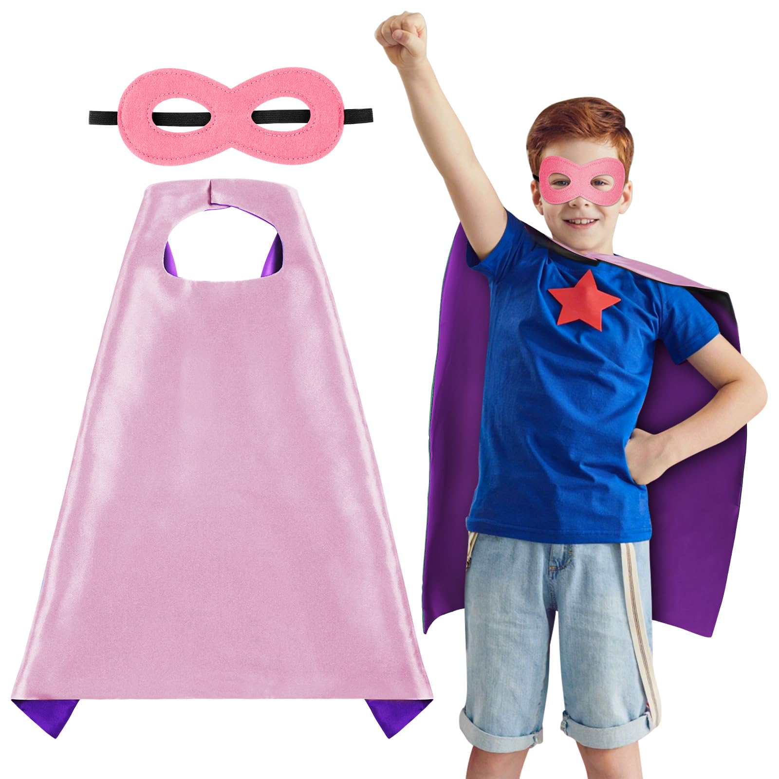 AUYAO Kids Cape Double-Sided Dual-Color Cape, Party Costume Cloak Mask Set Outfits with 1 Pc Felt Mask