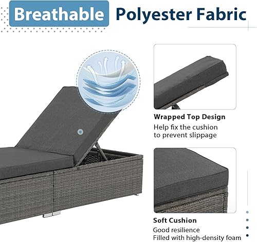 Miniatura 4 de JOIVI Tumbona para exteriores, tumbonas para patio, piscina, tumbona reclinable de ratán con respaldo ajustable y cojín gris oscuro extraíble,