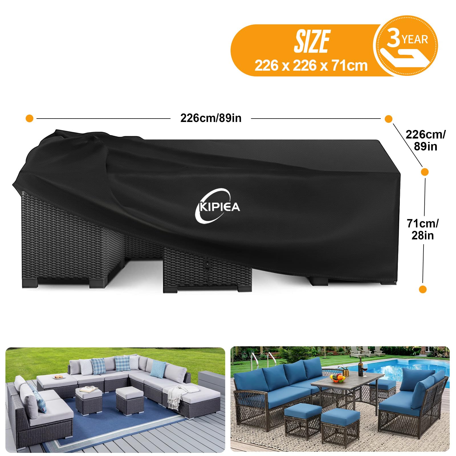 Kipiea Extra Large Garden Furniture Covers, Square Outdoor Furniture Covers Waterproof - Image 2