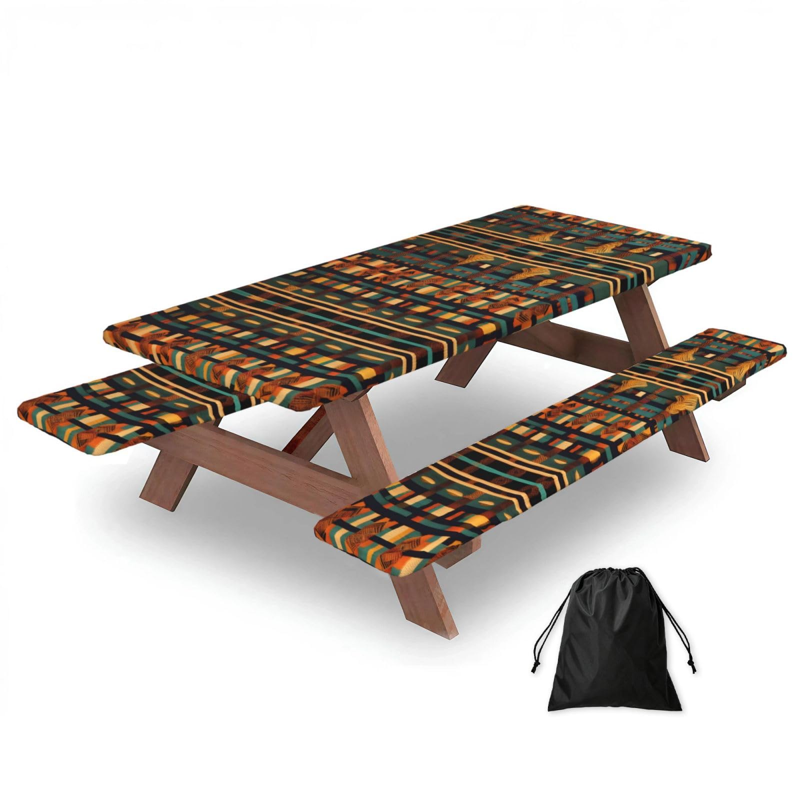 Zyjhyy Black African Classic Weave Print Party Table Covers With Bench Covers Set Of 3 Picnic Table Cloth Wipe Clean For Garden Camping