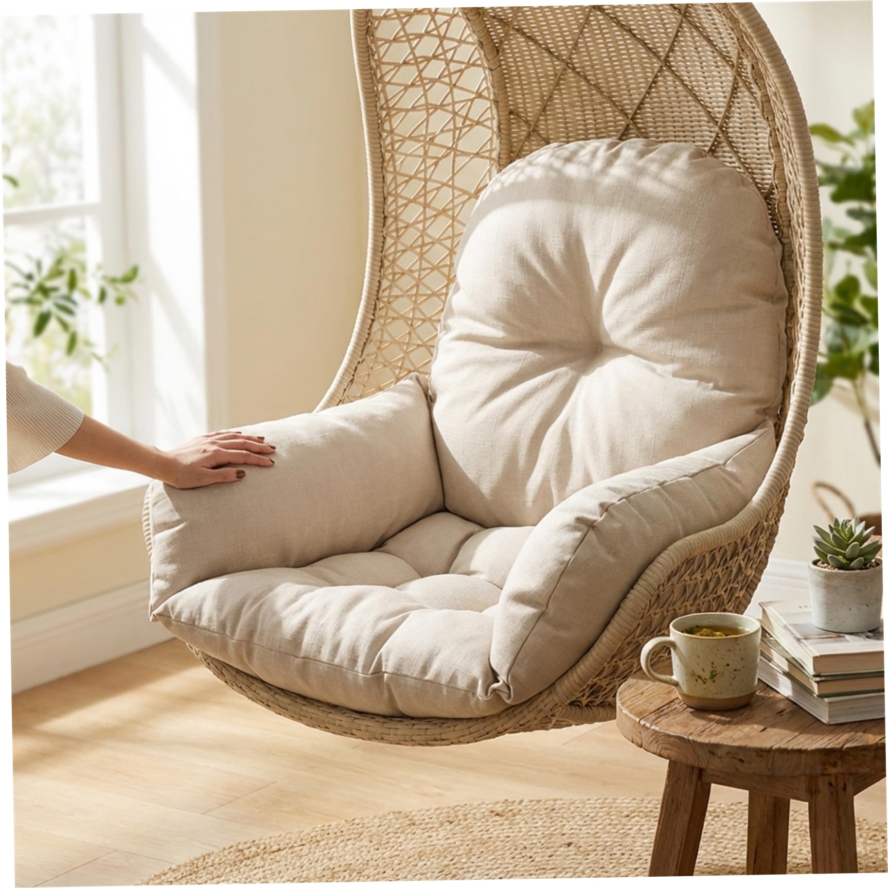 Egg Chair Cushion Replacement Thickened Round Egg Chair Cushion Machine Washable Outdoor Patio Swing Pad for Hanging Basket Indoor Outdoor Beige — view 5