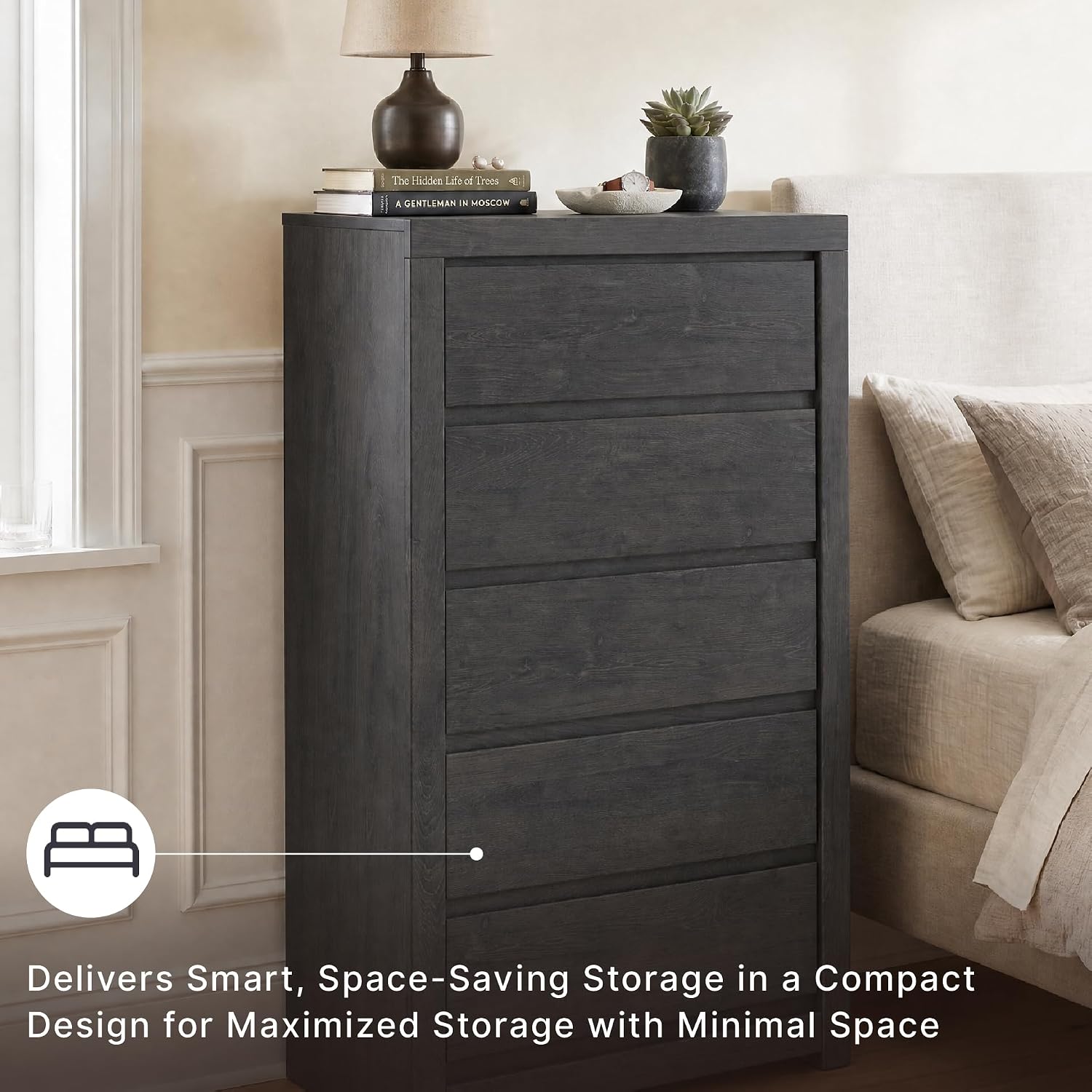 Signature Design by Ashley Parlayon Casual 5-Drawer Chest of Drawers with Safety Stop, Gray