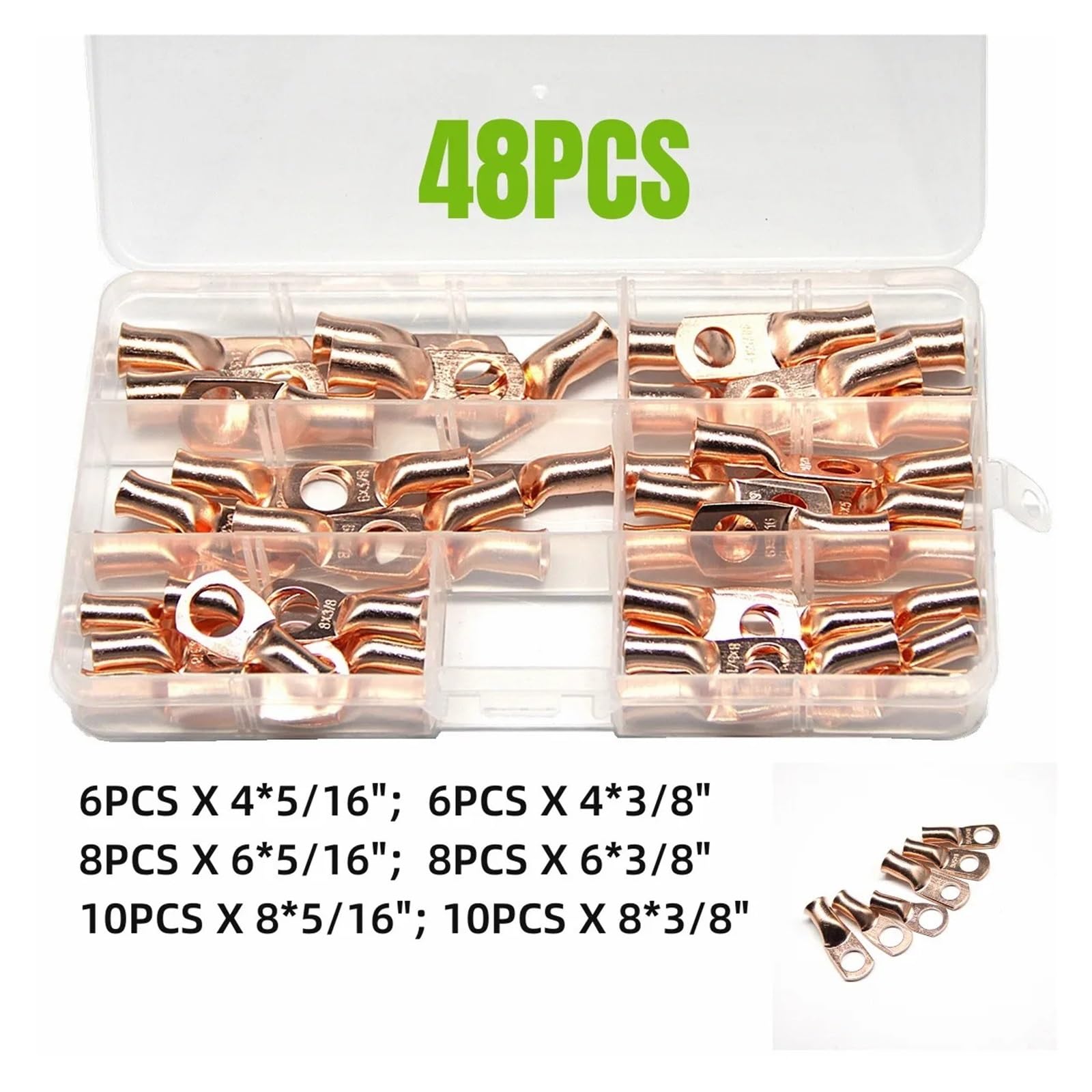 Kit surtido de conectores de Cable de batería sellados, terminales de engarce de soldadura de Cable de 3/8 "y 5/16", 48 piezas