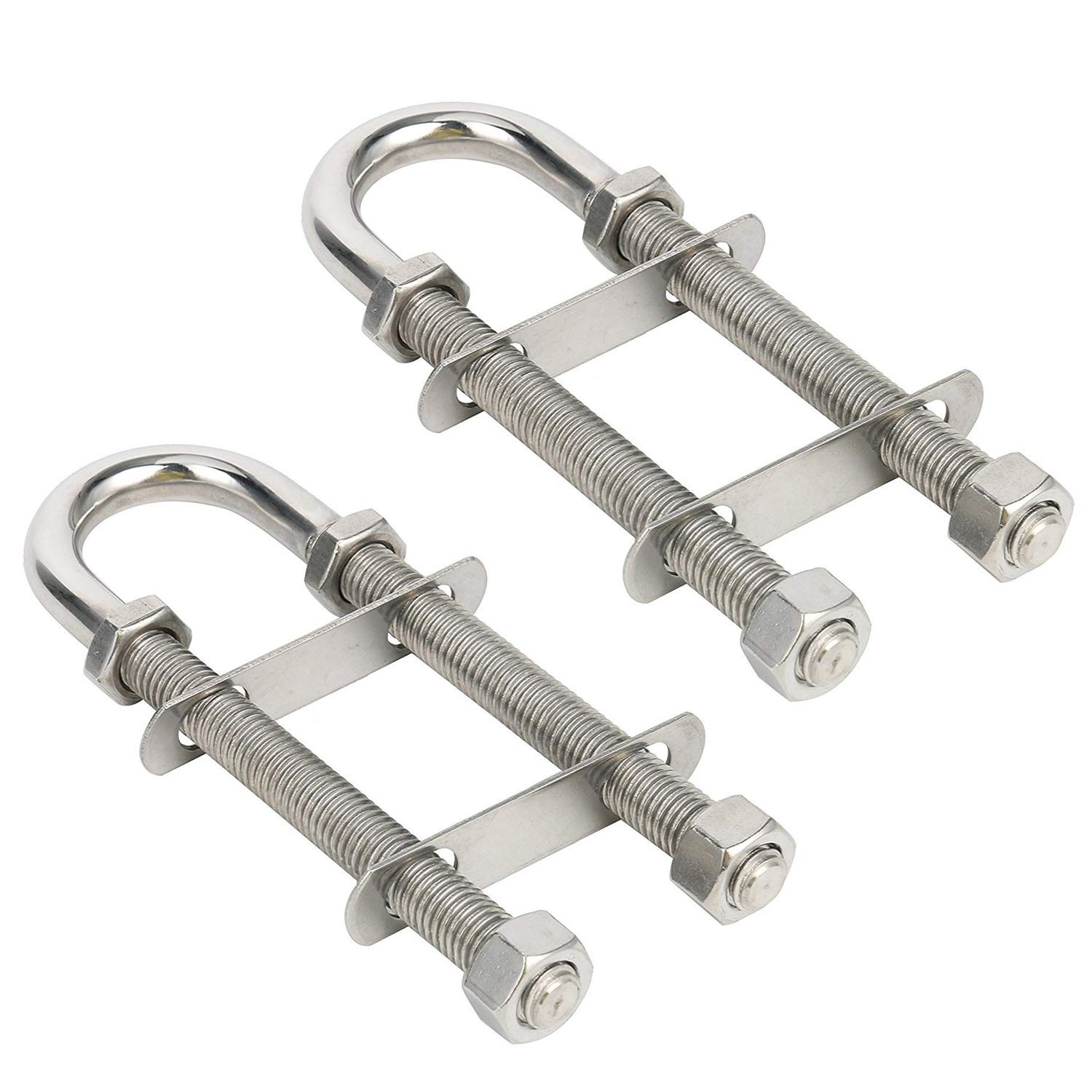 Amarine Made Pair of Stainless Steel Marine Boat Stern Bow Eye Tie Down U Bolt (Silver, 1/2" Dia - 2-1/2" Thread Lenght)