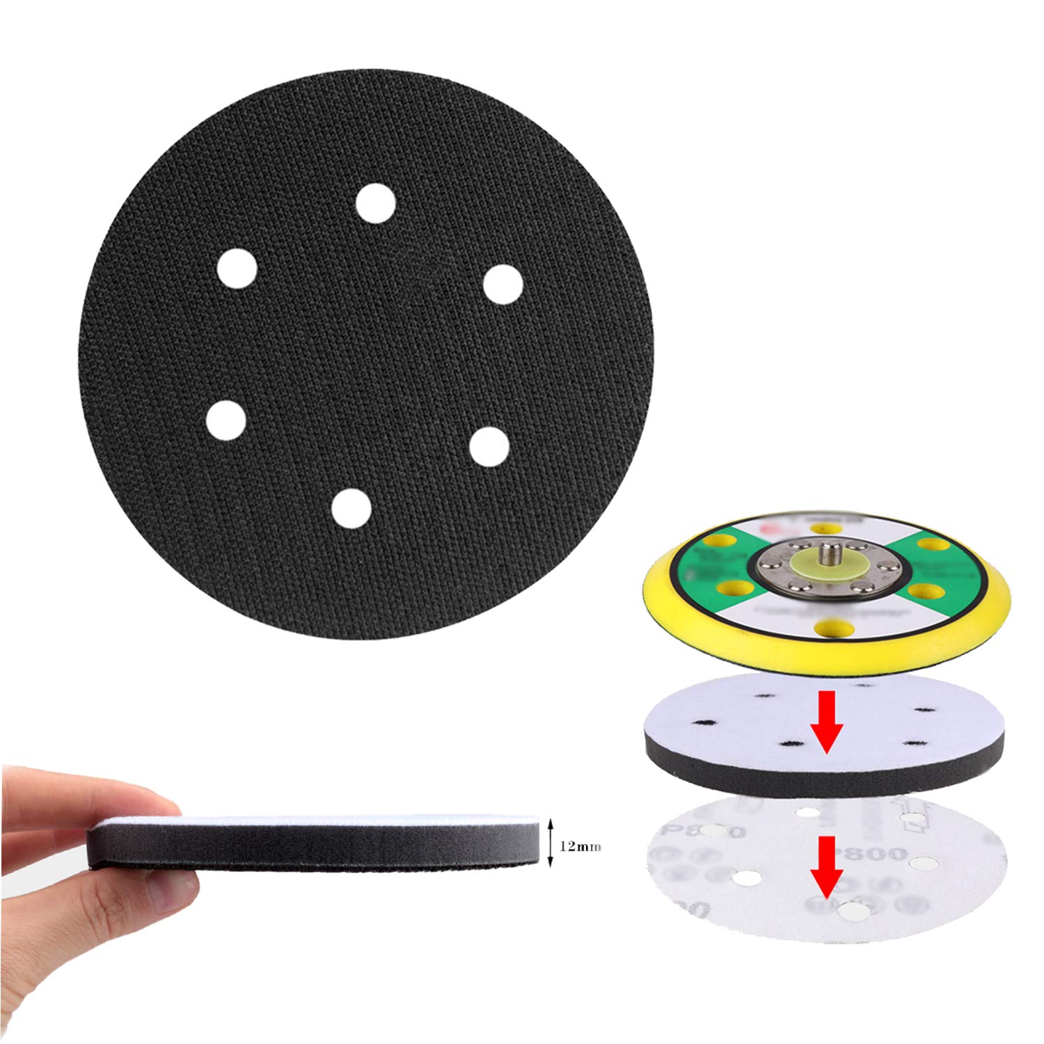Zaky 1 pack 6 Inch Interface Pad 6 Holes Soft Sponge Sanding Disc Backing Pads Hook for Pneumatic and Electrical Self-Cleaning Polishing Machines and Grinding Machines