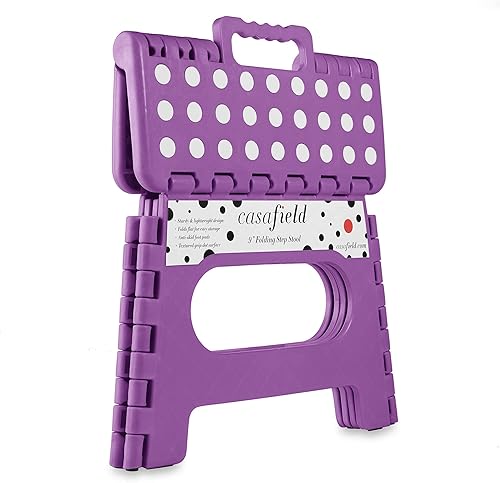Miniatura 23 de Casafield Taburete plegable de 9 pulgadas con asa (juego de 2), gris, taburete plegable portátil de plástico pequeño para niños y adultos, uso en la