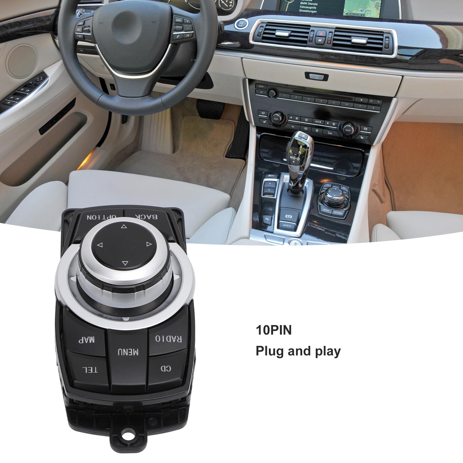 VGEBY Joystick Controller Interruttore Multimediale, Manopola di Ricambio Pulsante Controller Radio Multimediale ABS a 10 Pin, Plug and Play, OE 65829212451 per Serie 5 F07 F10 F11 Serie 7 F01 F04