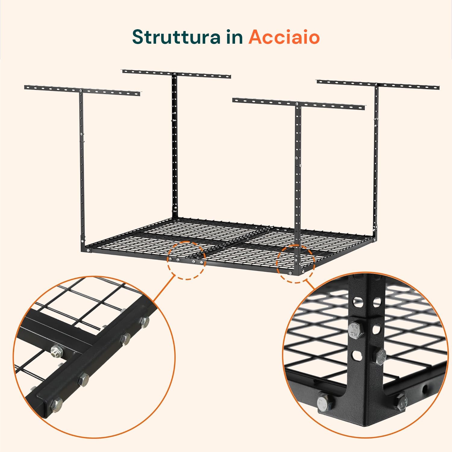Avilia - Scaffale in Metallo 183x91 cm Robusto con Altezza Regolabile 60-100 cm, Scaffalatura Sospesa Salvaspazio da Installare a Soffitto per Garage Cantina e Magazzino con Portata 200 kg
