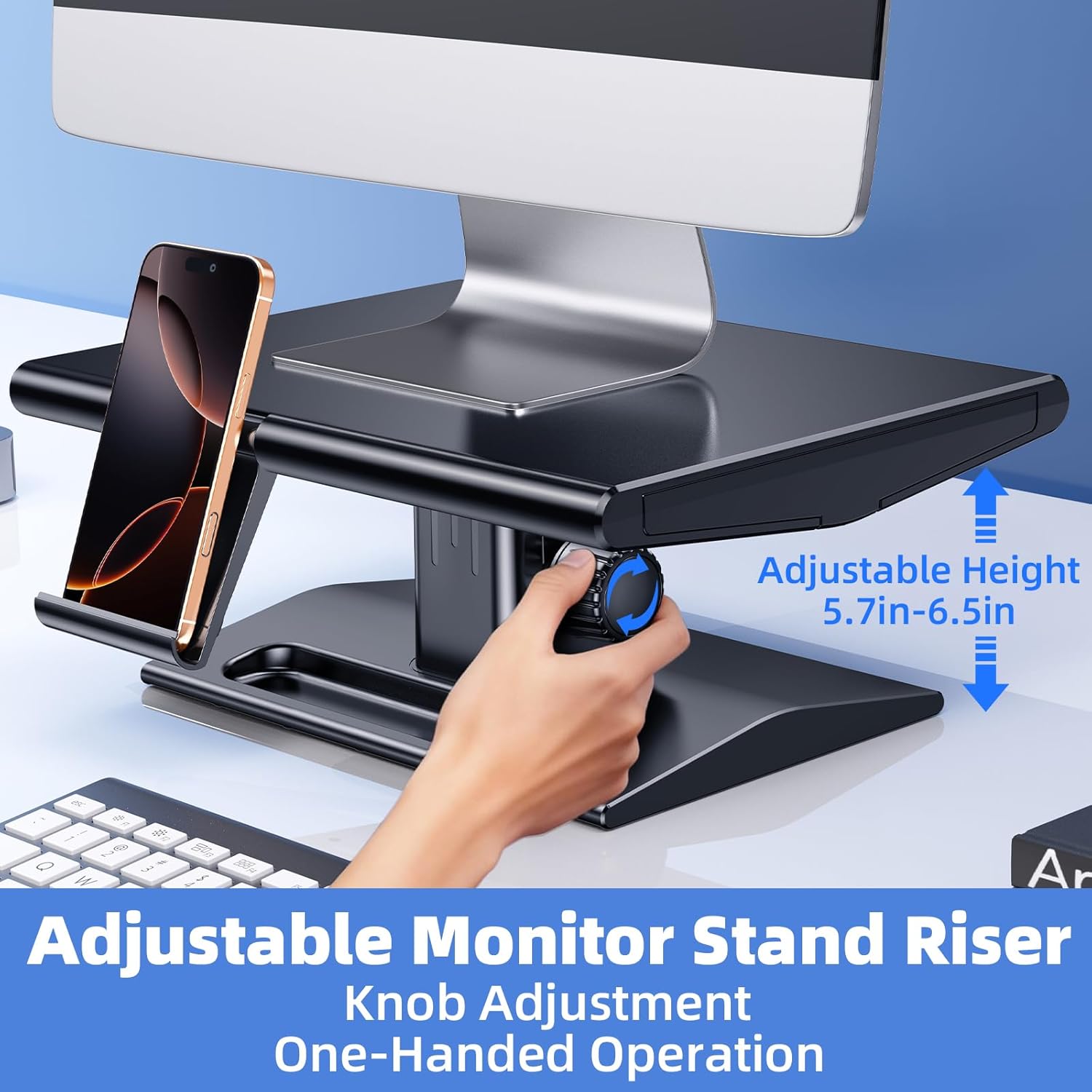 Computer Monitor Stand Riser,Height Adjustable Laptop Stand with Drawer & Phone Holder,Desktop Storage Stand for Printer,Desk Organizer for Office & Home Supplies
