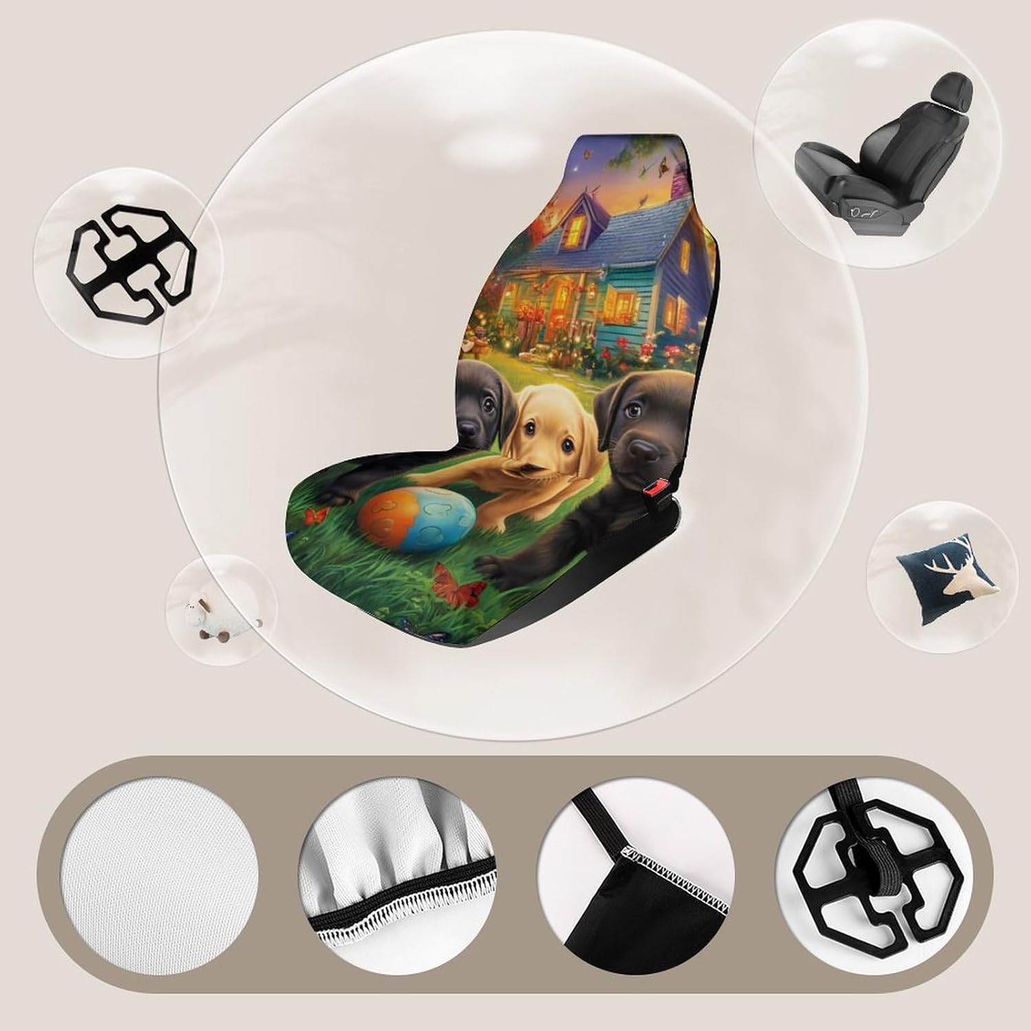 Puppies Dog Play TIme Car Seat Covers Universal Car Front Seats Protector Auto Interior Accessories 2PCS