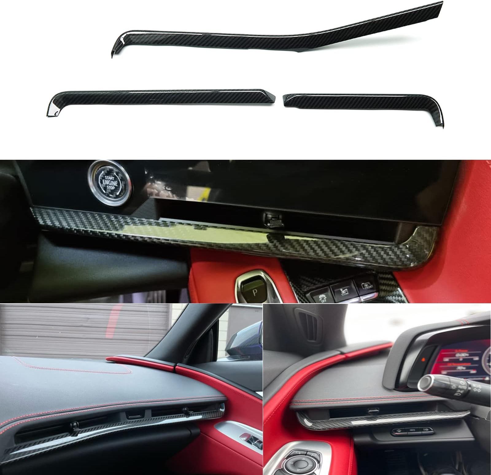 Genuine Carbon Fiber Dashboard Strip Trim for Corvette C8 Z51 Z06 ZR1 Coupe Convertible 2020 2021 2022 2023 2024 2025, Central Console Dash Board Cover (Black Carbon Dashboard Panel Trim)
