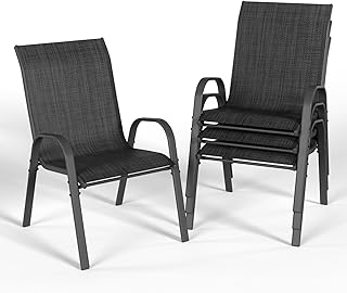 UDPATIO Stackable Garden Dining Chairs Set of 4, Outdoor Patio Chairs with High Back, Breathable Textilene Seat and Steel Frame for Garden, Balcony, Backyard, Black